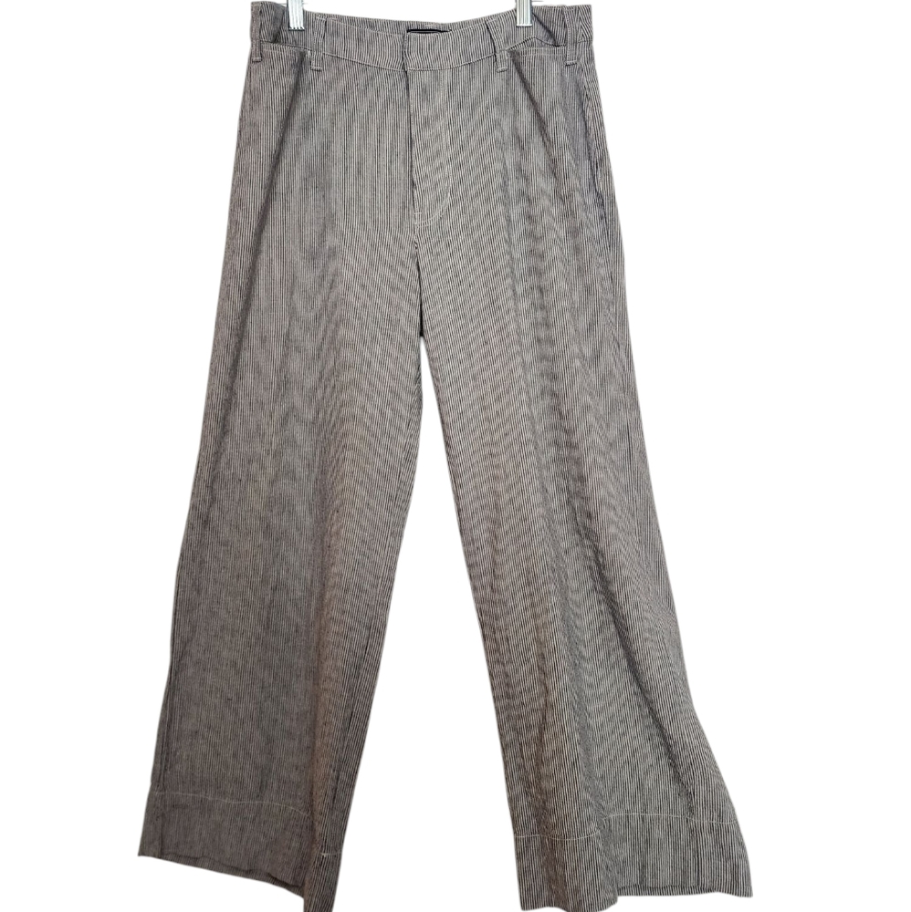Abercrombie & Fitch Annie High Rise Wide Leg Crop Pinstripe Linen Pants SZ 8